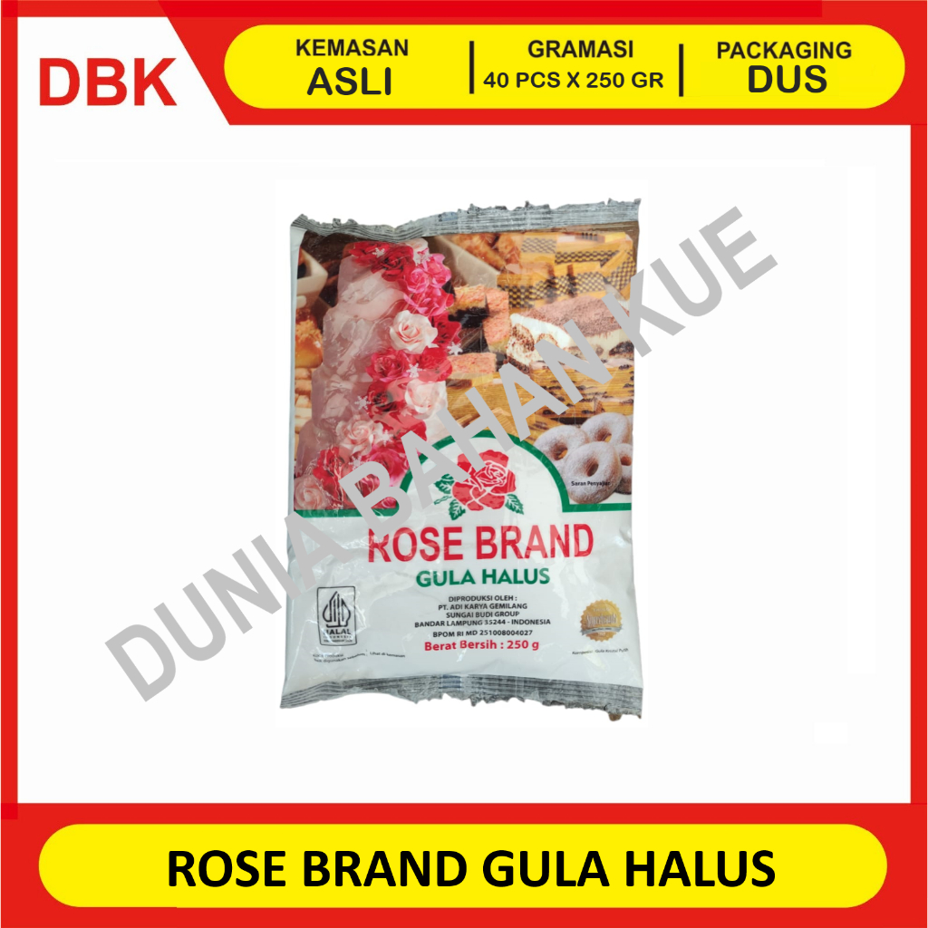 

ROSE BRAND GULA HALUS 250 GR - 1 DUS 40 PCS / TEPUNG GULA ROSE BRAND