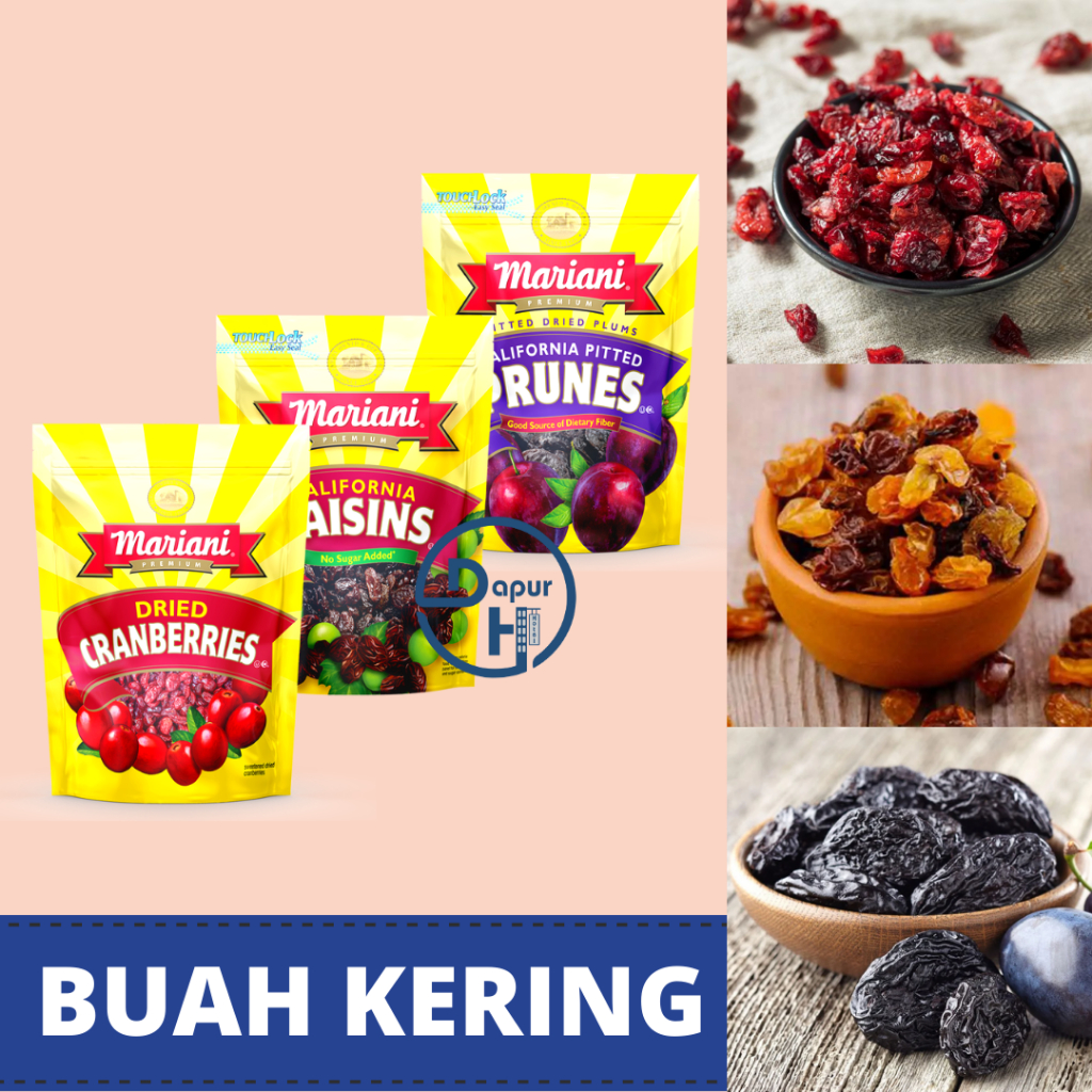 

MARIANI BUAH KERING | BUAH PRUNES | KRANBERI | CRANBERRIES | KISMIS