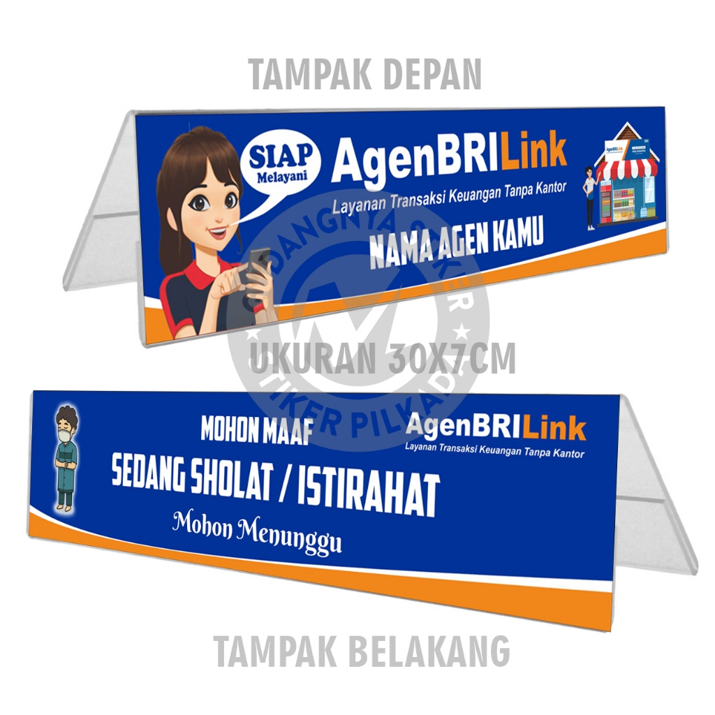

AKRILIK SEGITIGA MEJA BRILINK + AC230 ( POSTER ) 2 SISI ( SATU PAKET, CUSTOM NAMA KONTER )