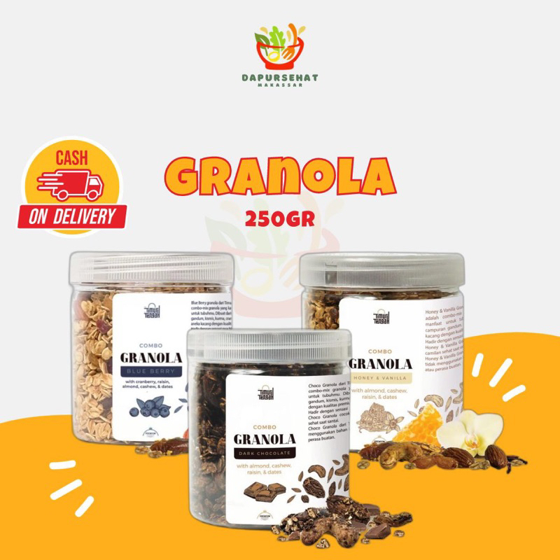 Granola Timur Tengah 250gr Almond Mete gandum| Sereal Oatmeal Diet Sehat vanila coklat blueberry makassar