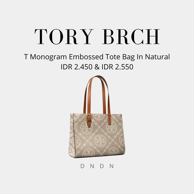 Tory Burch T Monogram Embossed Tote Bag In Natural