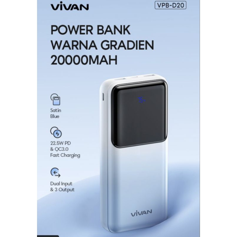 vivan D20 powerbank original 20.000mah portable baterai pb 20000mah
