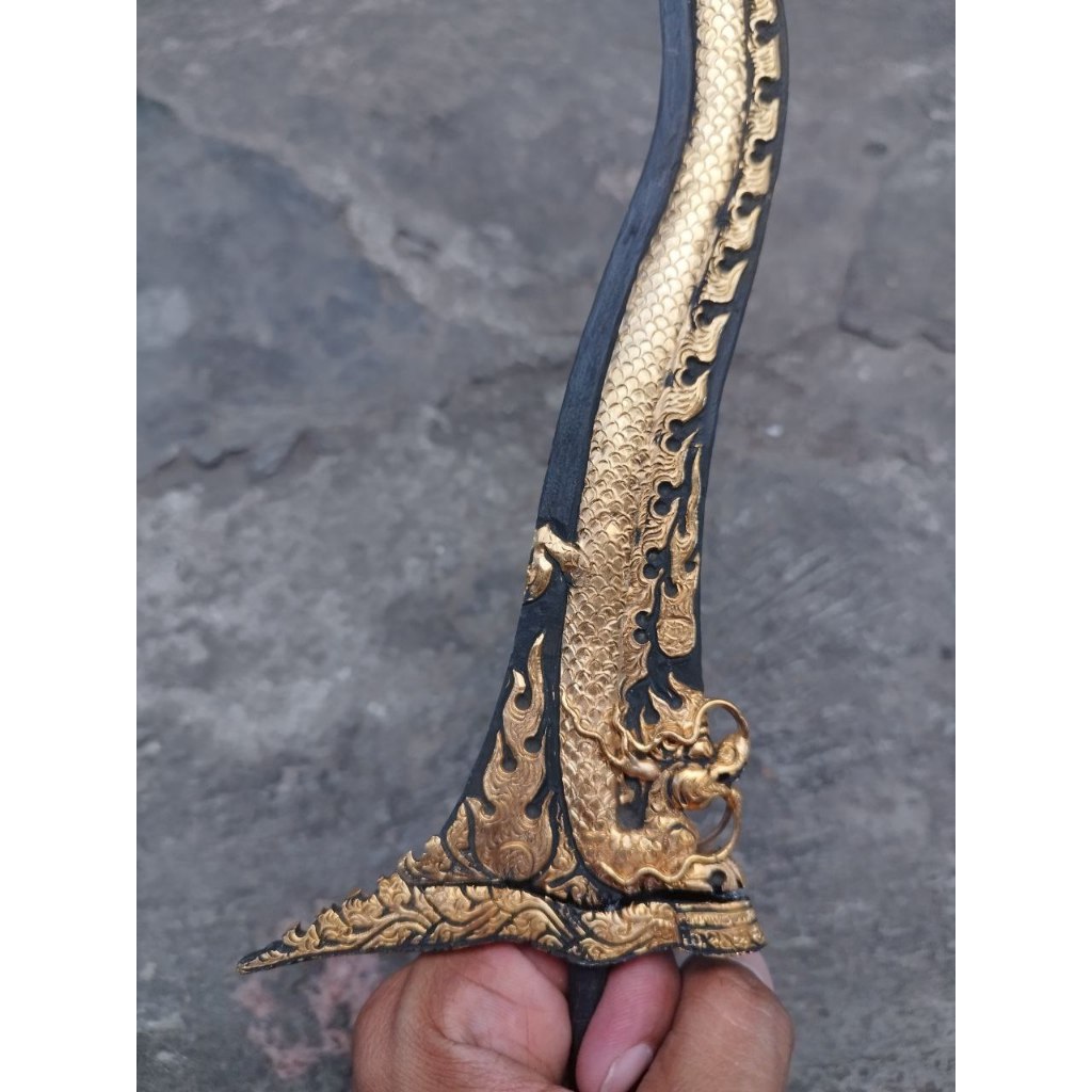 Keris  Luk 3  Kinatah Naga Liong pamor Keleng Kamardikan Alusan
