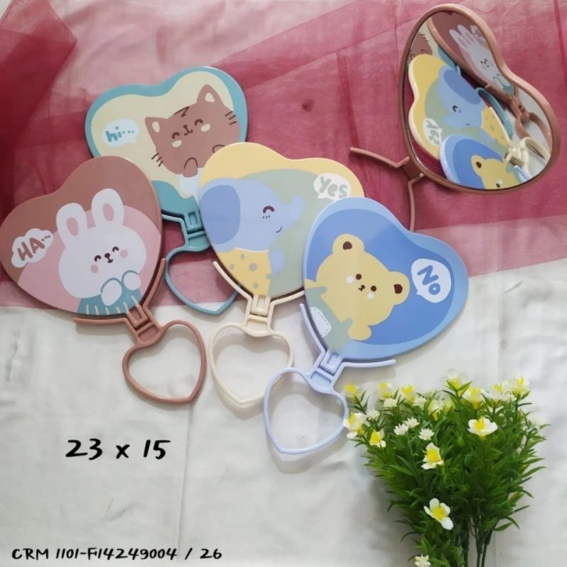 Cermin Meja Lipat Plastik motif Love Kaca Make up Cermin Rias Terlaris Kaca Portabel Cermin Dinding 
