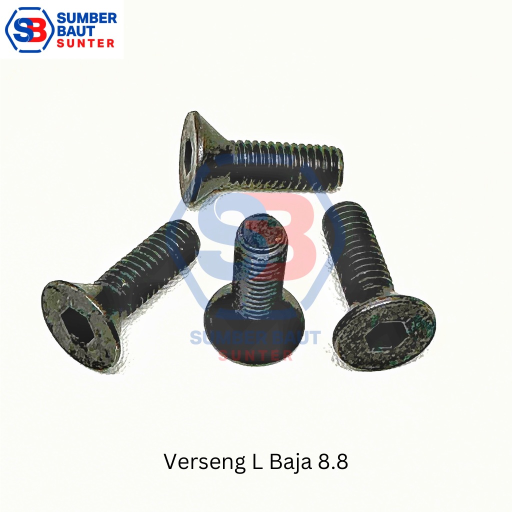 M8x30 Verseng L Baja 8.8 Hitam - Countersunk Hex Socket