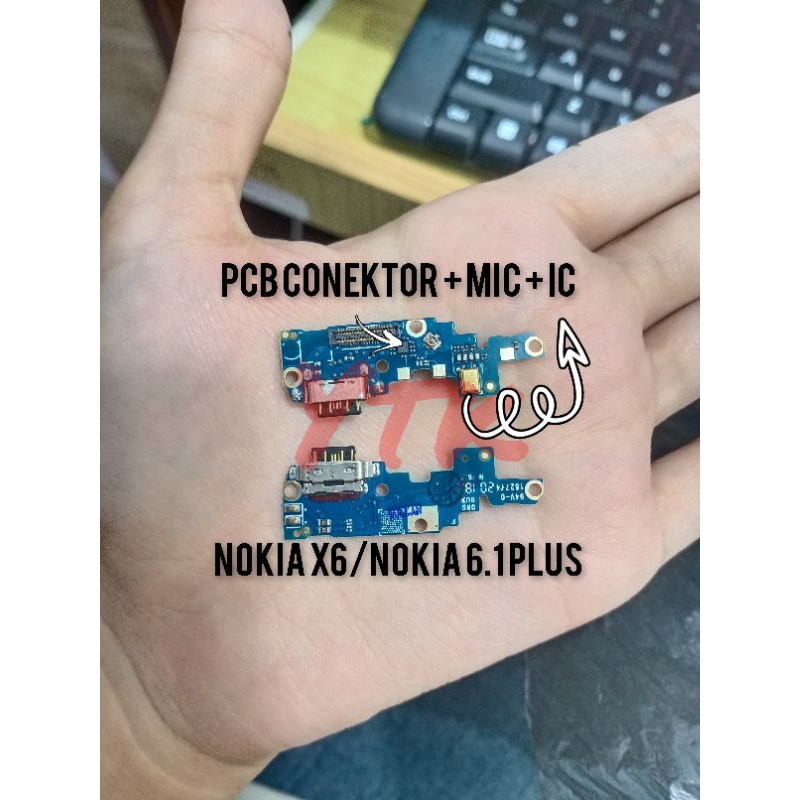 papan pcb/papan konektor cas mic + ic/nokia x6/ nokia 6.1 plus ori ada ic