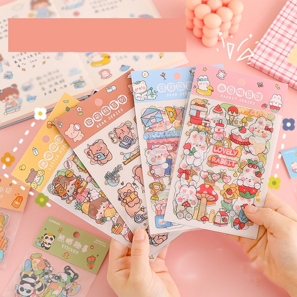 

1 set dapat 4 lembar sticker lucu cute deco stiker DIY estetik karakter beruang kelinci girl empat warna HB1342