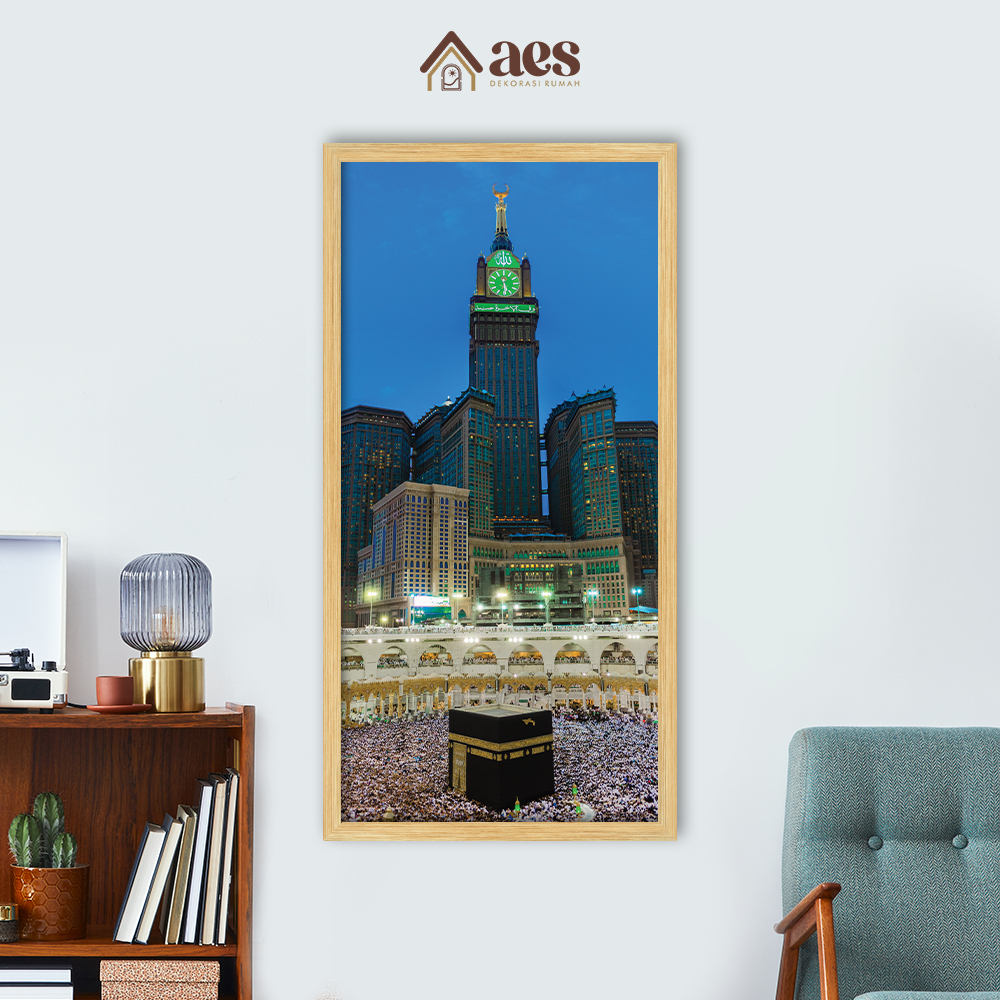 AES Hiasan Dinding Ka'bah Mekkah Vertikal Frame Jati Belanda 40x80 KS078 - Pajangan Kakbah Jumbo Bes