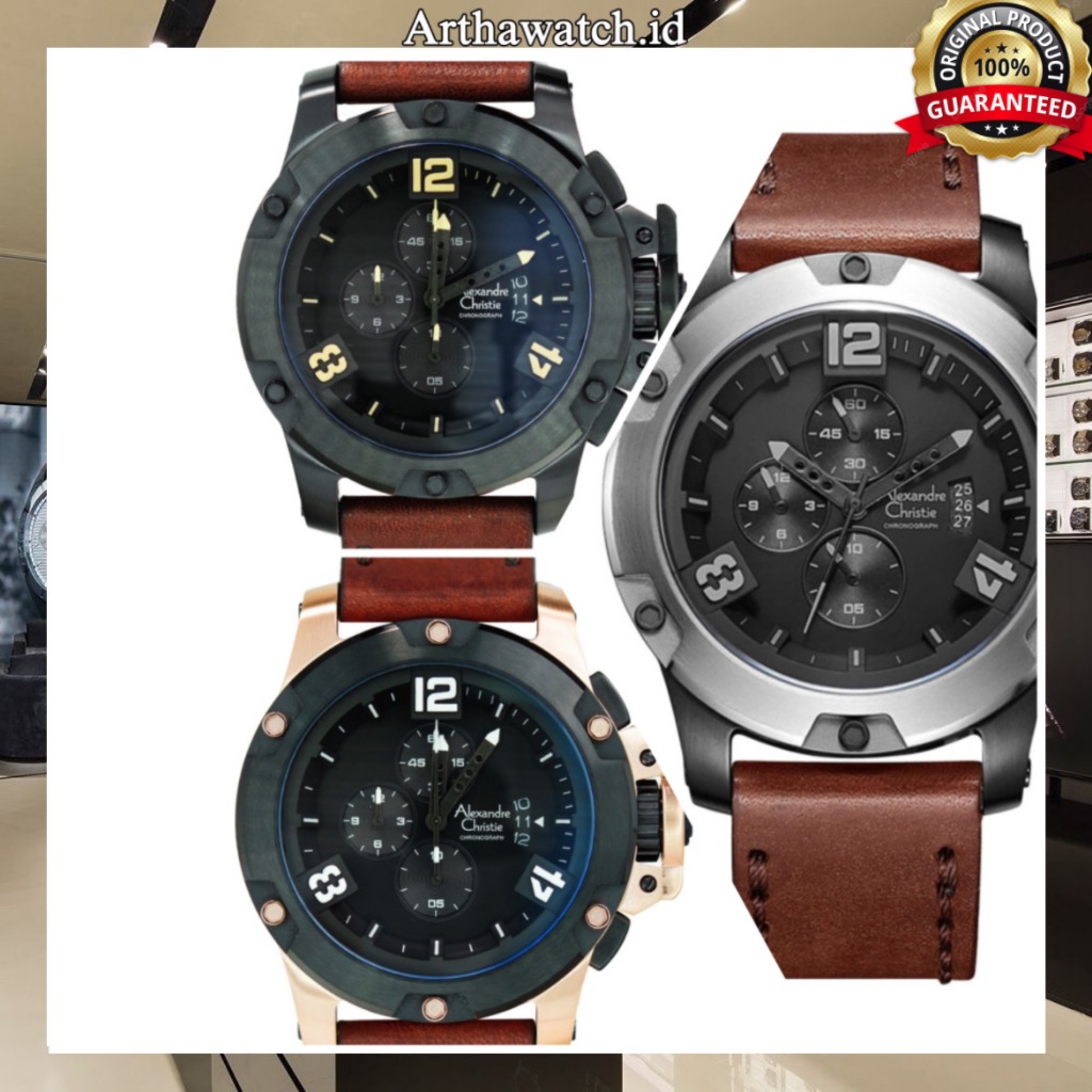 Jam Tangan Pria LEATHER KULIT Alexandre Christie AC 6295 / AC6295 / 6295 OFFICIAL DISTRIBUTOR RESMI 