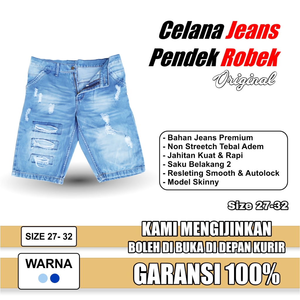 Celana Clana Katok Jeans Jean Jins Jenas Pendek Lepis Denim Distro Sepan Jumbo Pria Sobek Robek