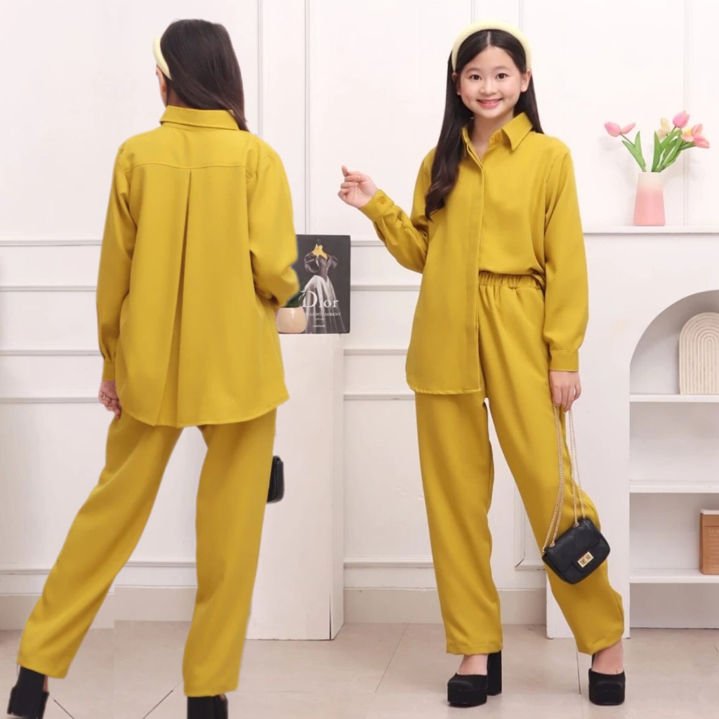 Setelan Kemeja anak perempuan 7 12 tahun Crinkle airflow Setcel Claudia