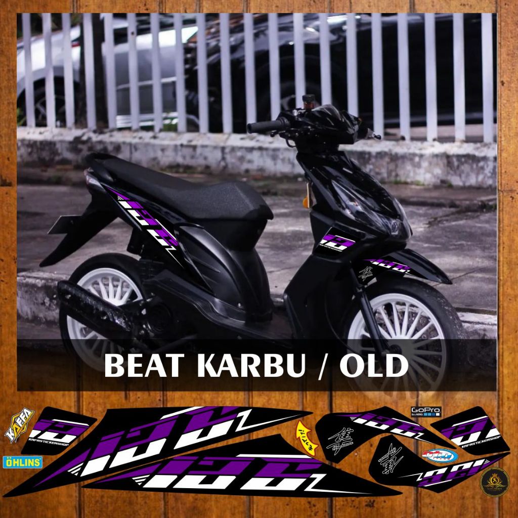 Stiker Striping Variasi Beat Old Beat Karbu Beat Lama Motif List Custom Decal List Ungu