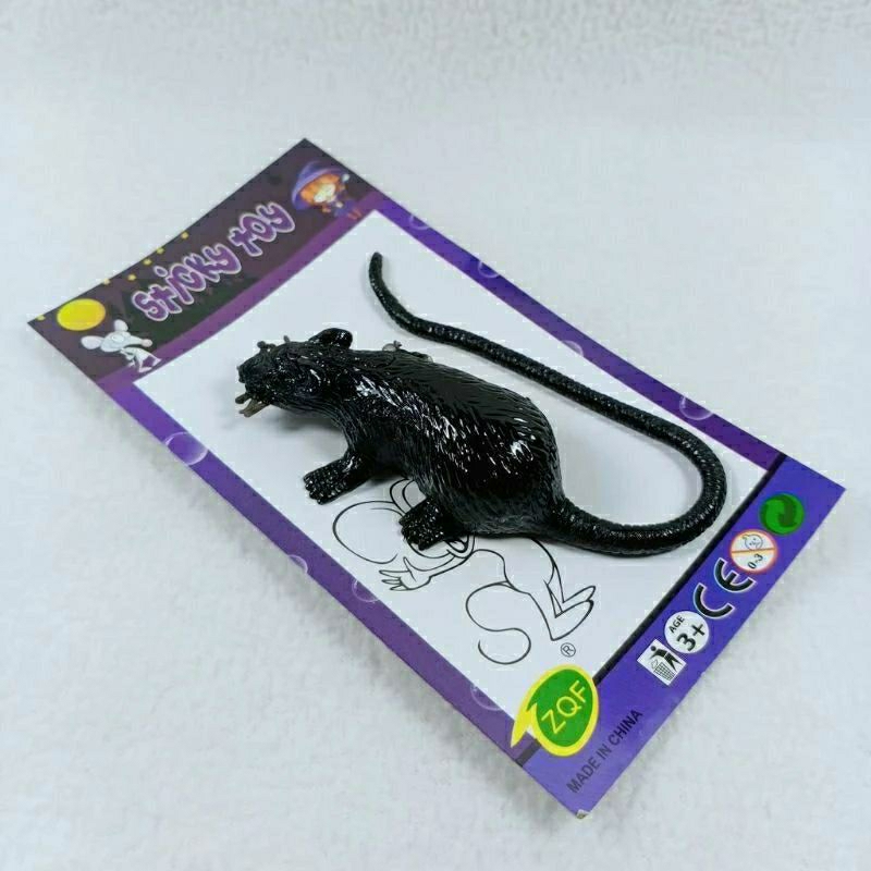 Mainan prank Tikus Sticky bahan jelly karet warna hitam kenyal banget mirip aslinya