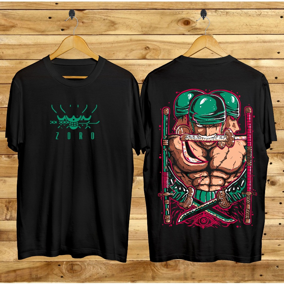 Baju Kaos T-shirt Distro Terbaru / Kaos One Piece Zoro Ashura Hitam / Kaos Kekinian / Kaos Anime / T