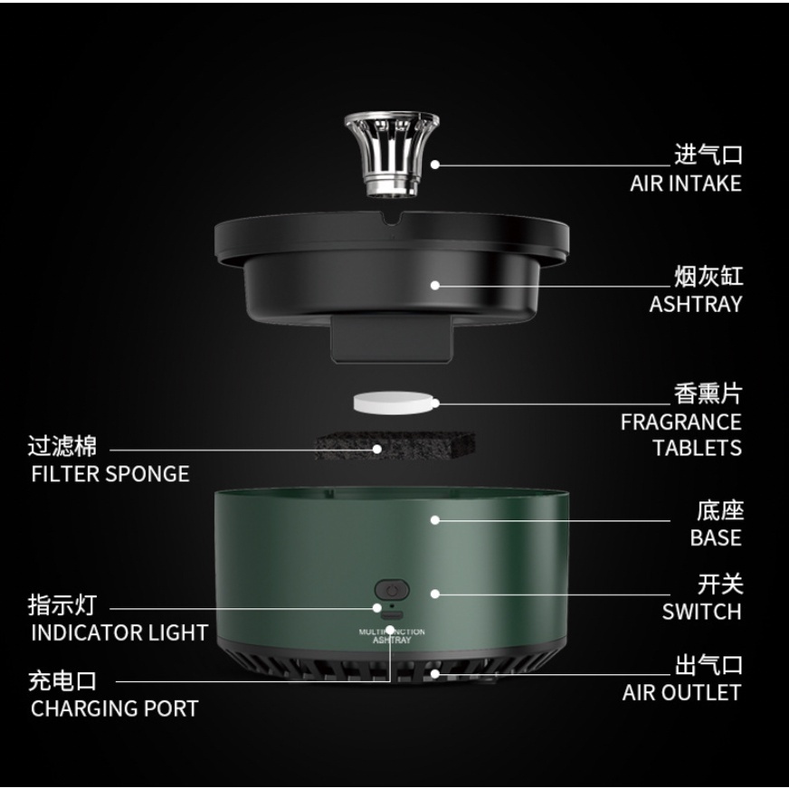 Asbak Pembersih Udara Humidifier Aromatheraphy Portabel Pembersih Asap Asbak Portable USB Pengisian 2000MAh