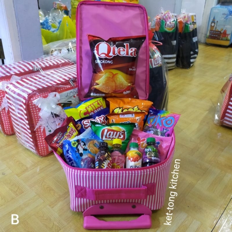 

parcel in trolley bag, parsel anak, tas koper anak, parsel snack