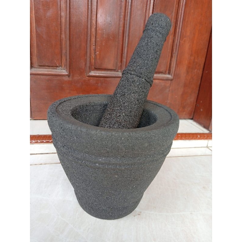 lumpang+alu batu asli Merapi Magelang diameter 19 cm