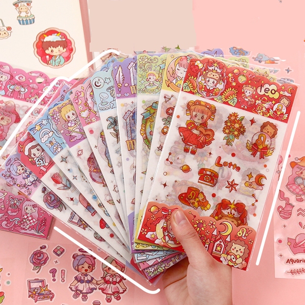 

1 set isi 4 lembar stiker horoscope zodiac lucu cute diy jurnal scrapbook deco sticker kawai estetik HB1314