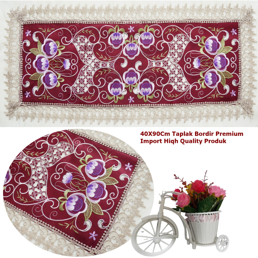 TAPLAK MEJA TAMU BORDIR KERANCANG / TAPLAK MEJA TAMU SHABBY CHIC / TAPLAK MEJA TAMU IMPORT MURAH BOR