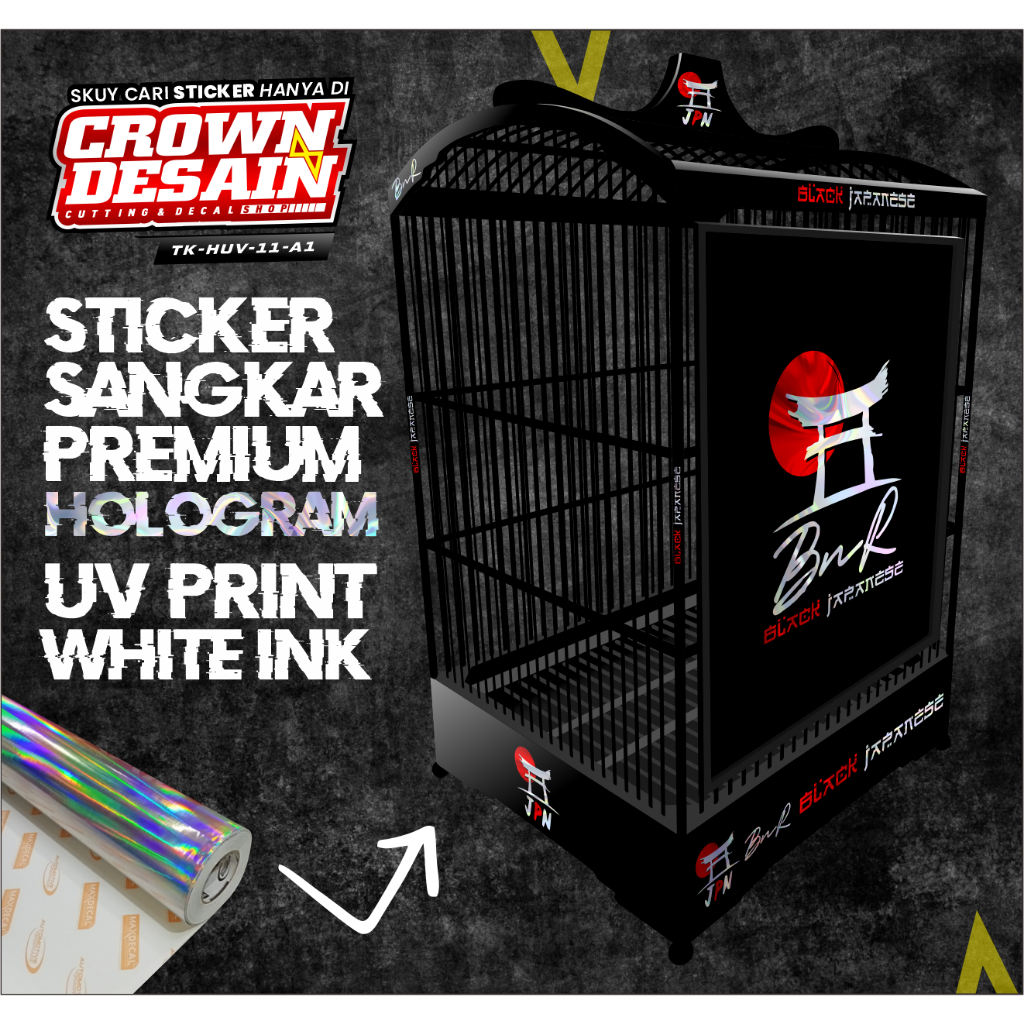 Decal Stiker Sangkar Kotak BNR Japanese - Stiker Sangkar Kenari Hologram UV - TK-HUV