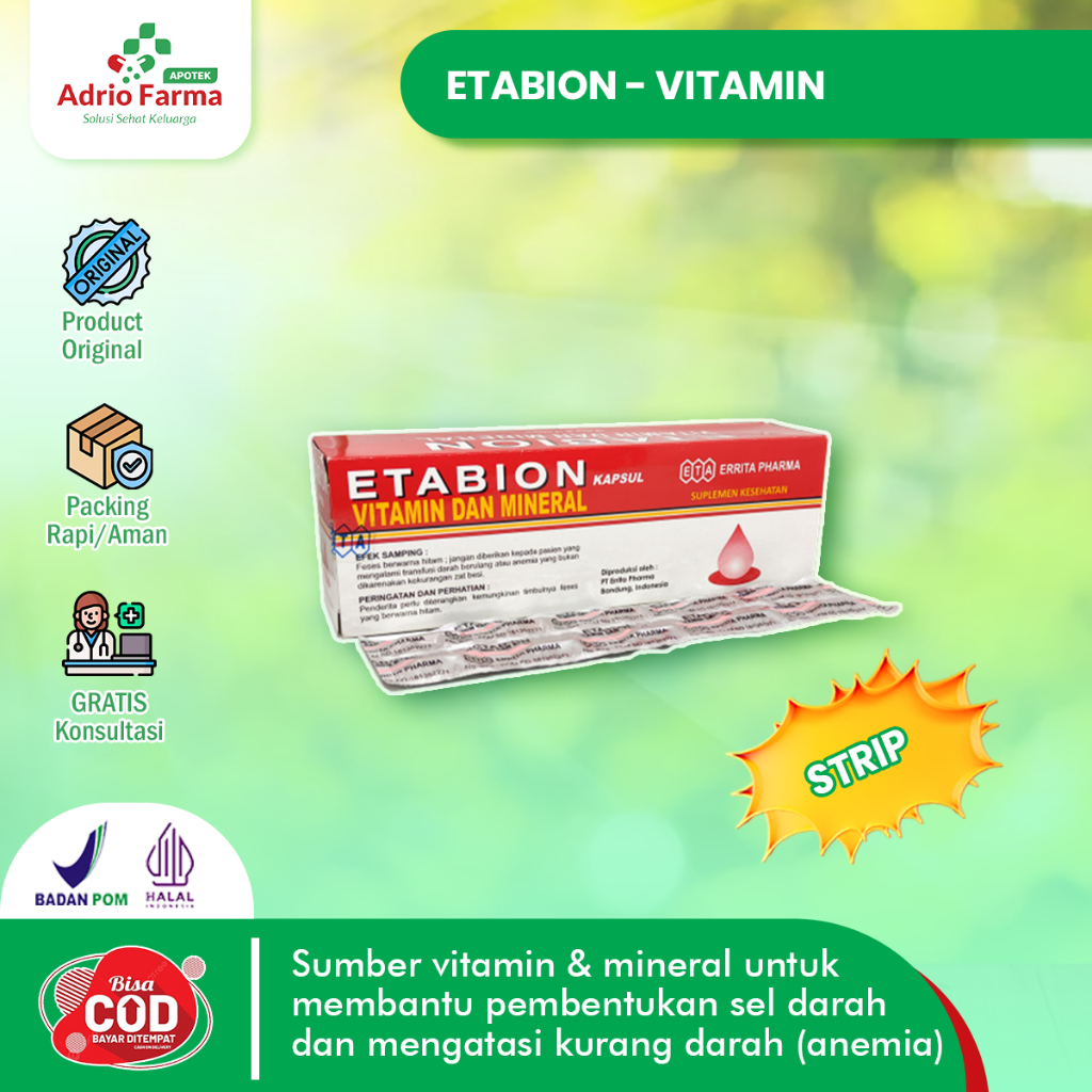 ETABION - VITAMIN & MINERAL Strip @ 10 Kapsul  - Suplemen Sumber Vitamin - Tambah Darah Anemia dan I
