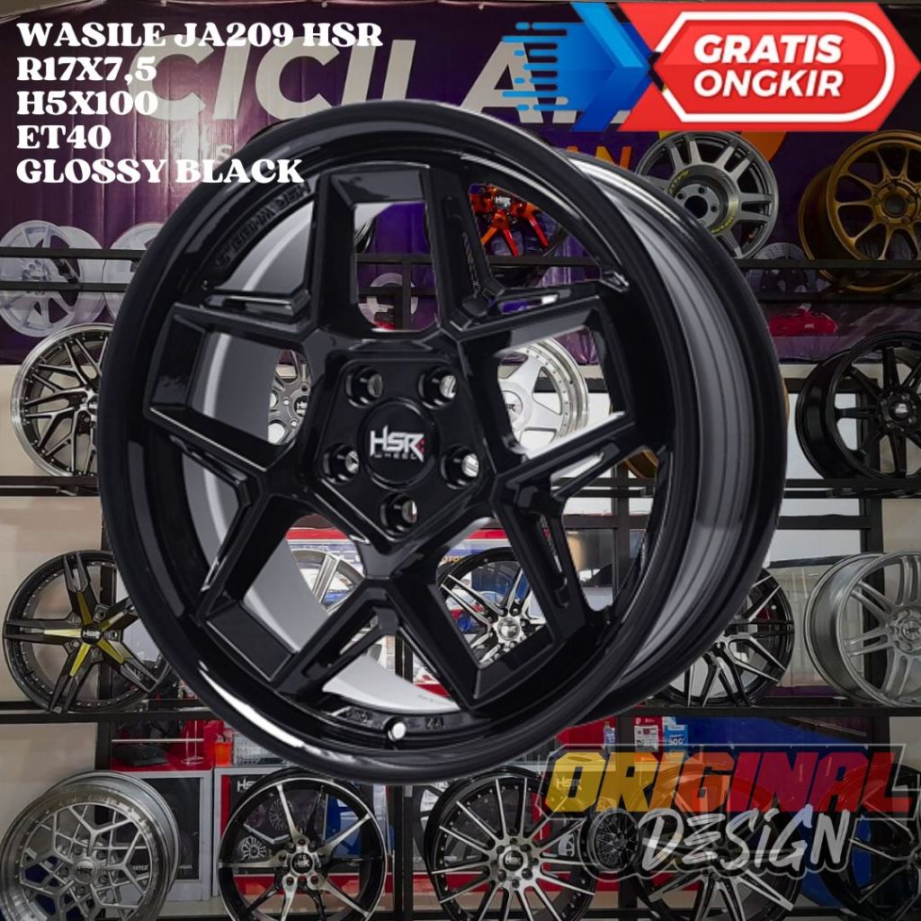 Velg Mobil Ring 17 HSR WASILE R17 LEBAR 7,5 PCD 5X100 ET40 GLOSSY BLACK
