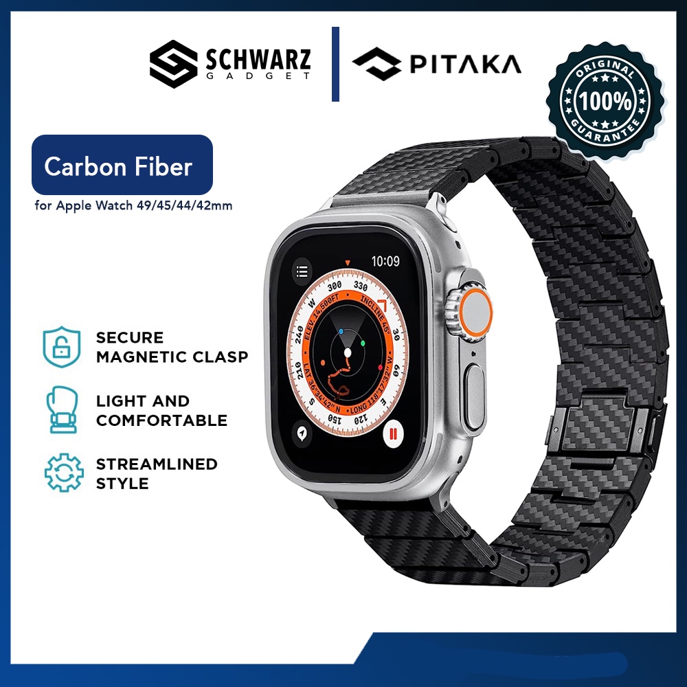 Strap Tali jam Apple Watch Ultra 1/2 (49mm) Series 9 8 7 (45mm) PITAKA Caarbon Fiber Watch Band Orig