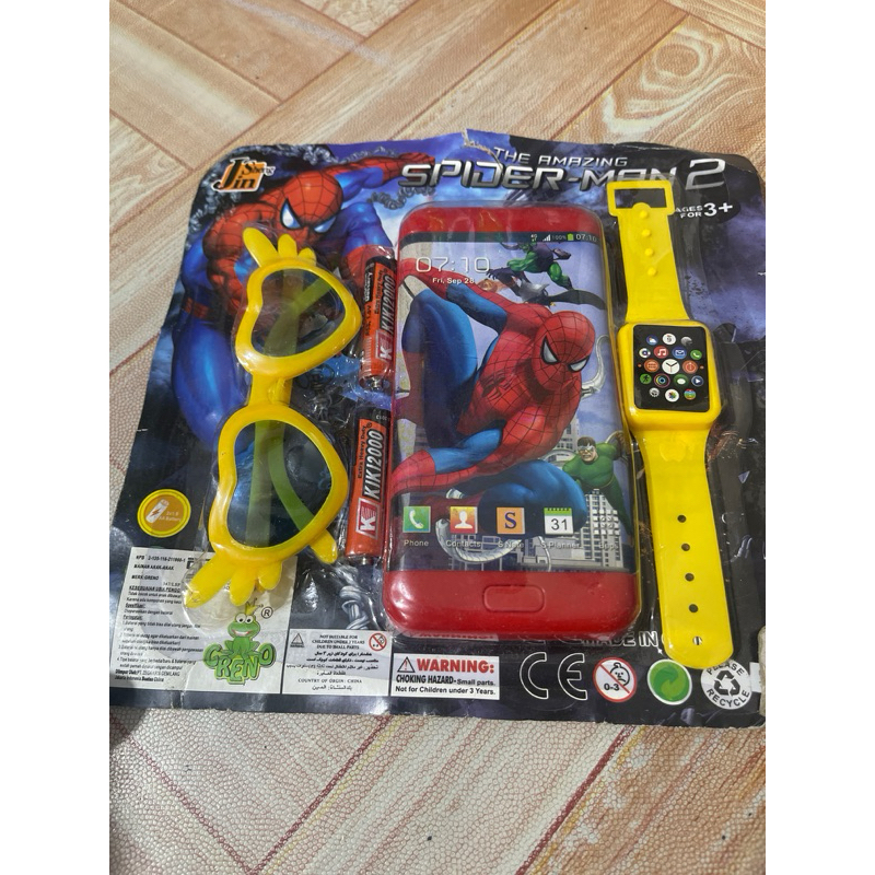 mainan anak hp jam kacamata set spiderman superhero nyala hunyi