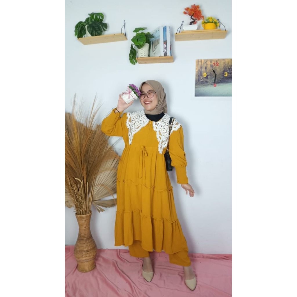 SETELAN WANITA CRINKLE RENDA WANITA ONE SET CELANA