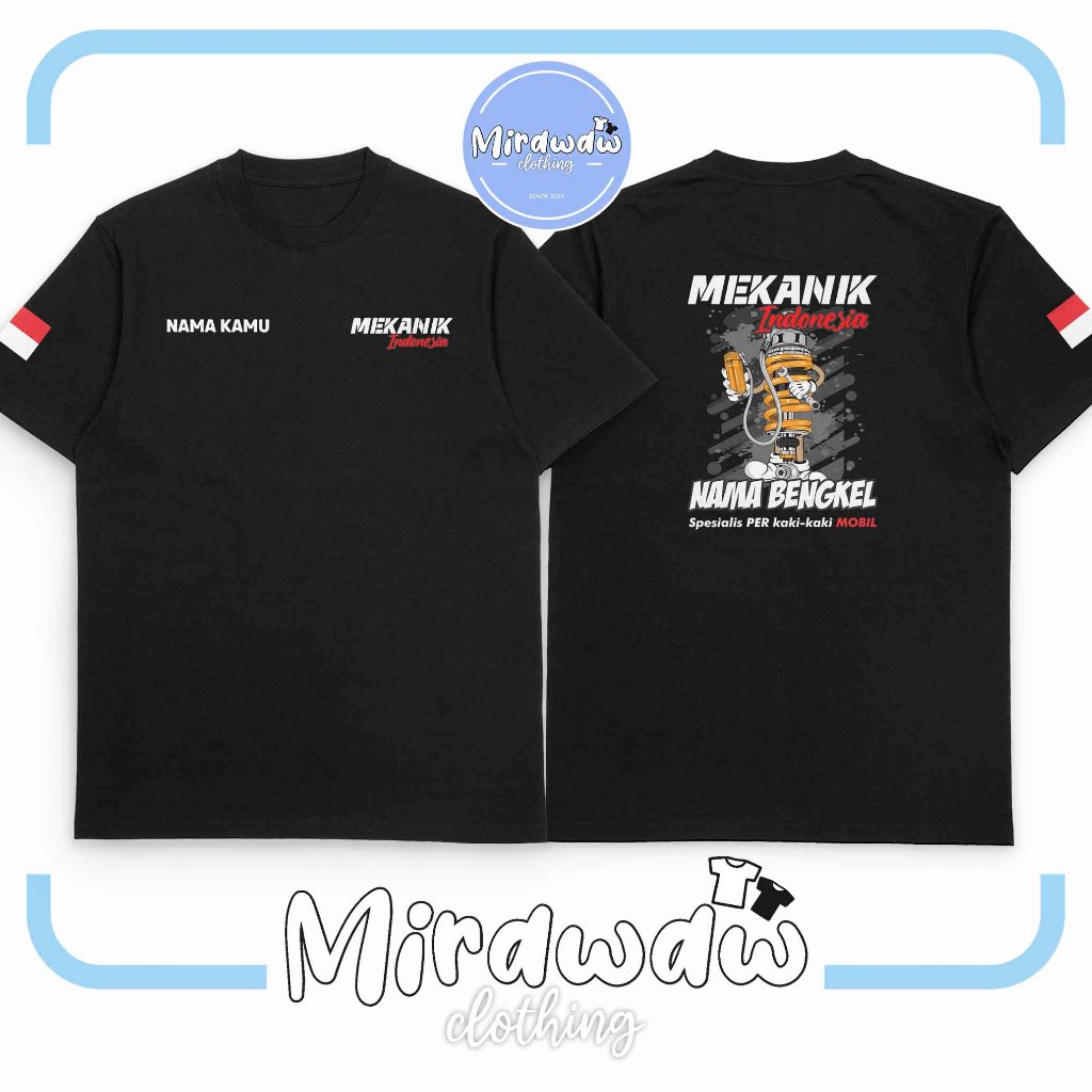 Kaos Mekanik Indonesia Spesialis Per Kaki-kaki Mobil Gratis Nama Kamu dan Nama Bengkel Baju Otomotif