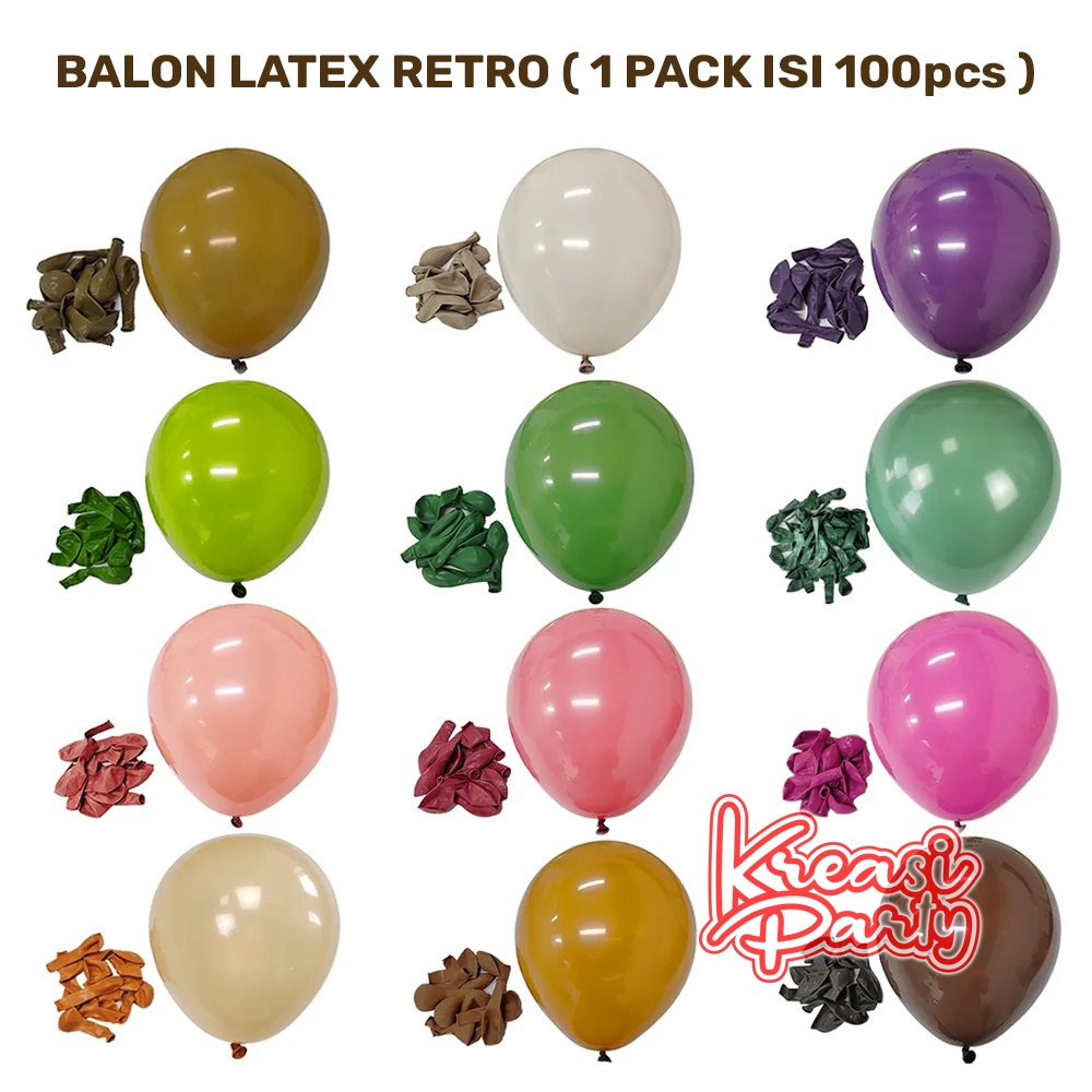 Balon Latex Retro 1 Pack isi 100 pcs / Balon Latex Vintage / Balon Vintage