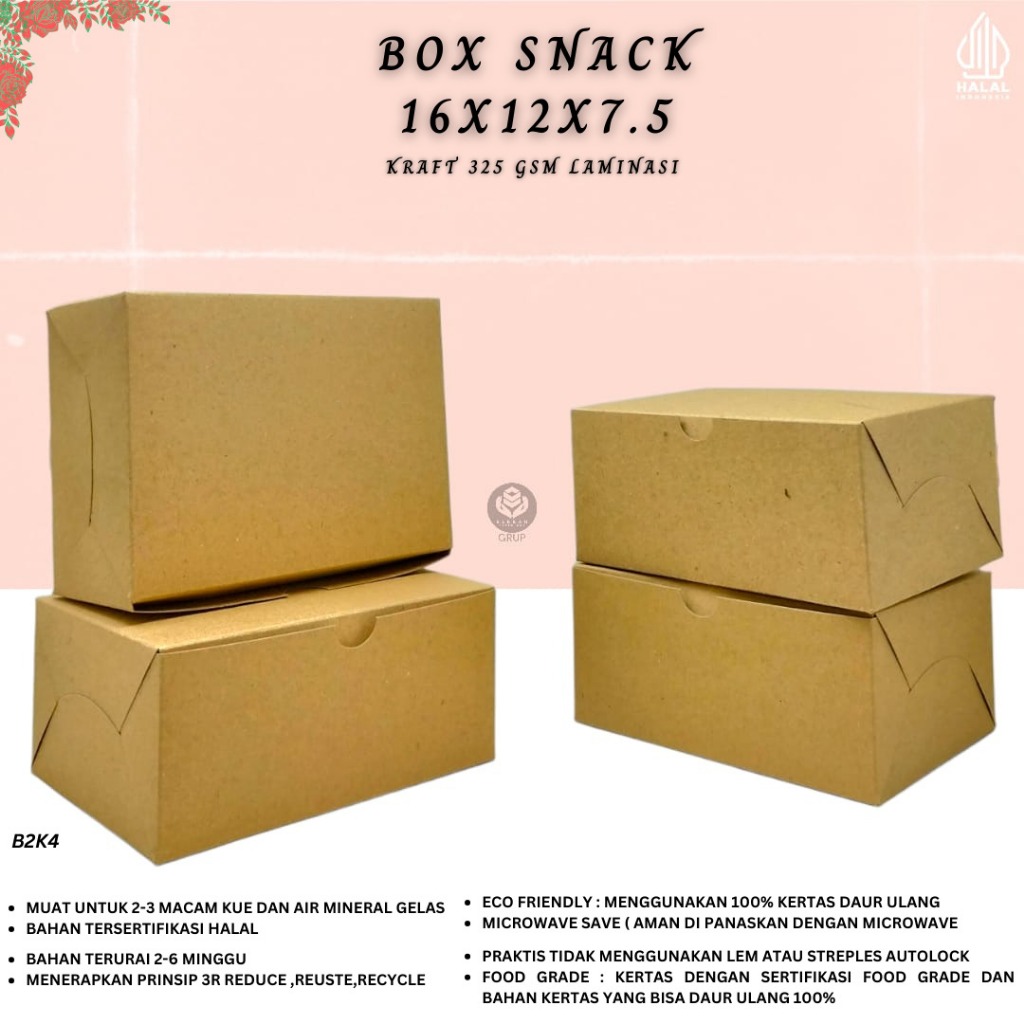 Dus Snack 12 x 16 Tebal 325 Gsm Box Snack 12x16 Dus Kue 12x16  (B2K4)
