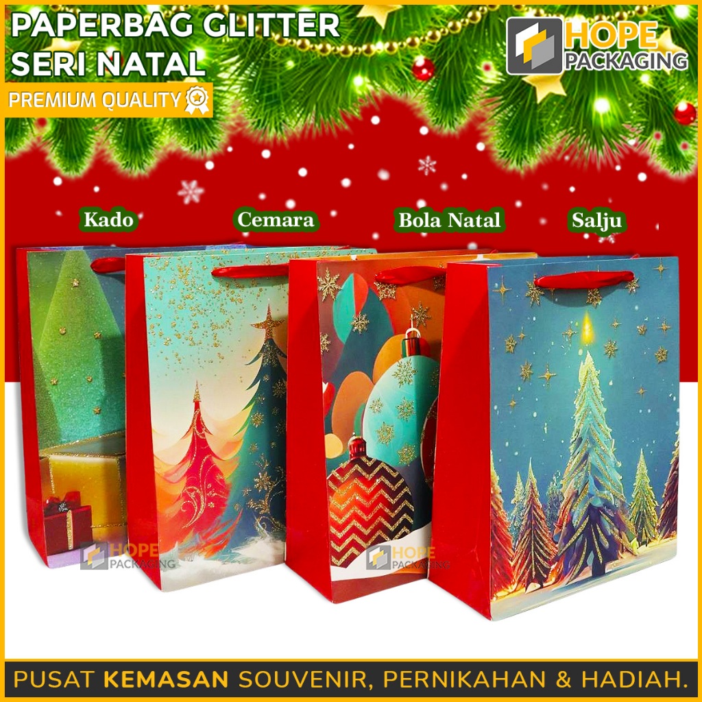 

Paperbag Glitter Besar seri Natal / Tote Bag / Tas / Kantong / Paper bag Natal