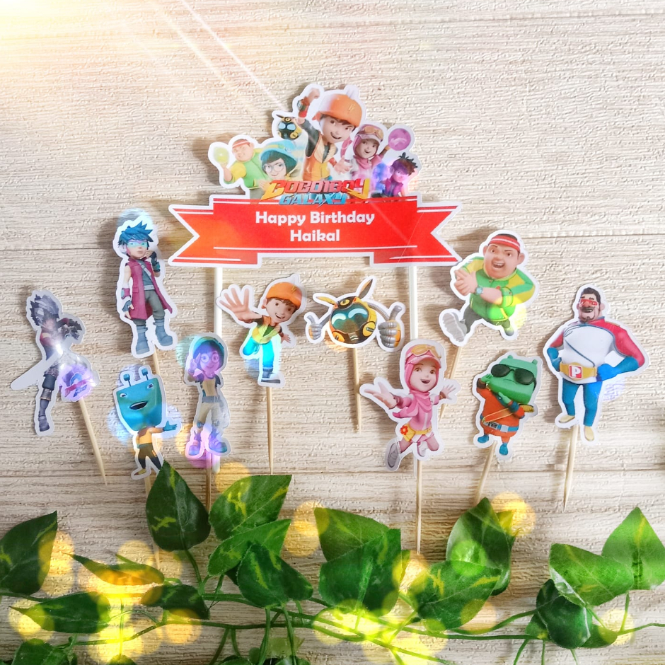 Topper Cake Karakter Boboiboy (Gratis Custom Nama) untuk Dekorasi / Hiasan Kue Ulangtahun