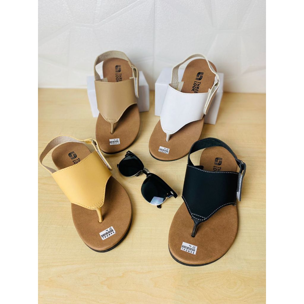 Sandal Wanita Jepit Tali Belakang Slide Flat Karet Kulit Sintetis - Aura