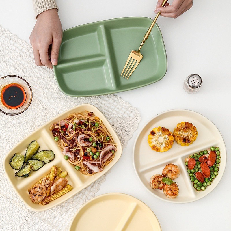 Piring Sekat 3 Keramik Estetik ala Korea / Piring Makan Piring Lauk Piring Saji / Korea Ceramic