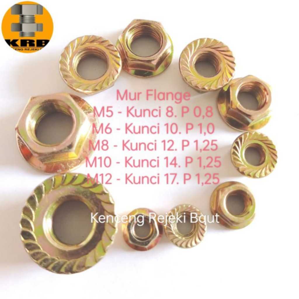Mur Flange M5, M6, M8, M10, M12 / Flange Nut, Mur Topi Kunci 10, 12, 14, 17