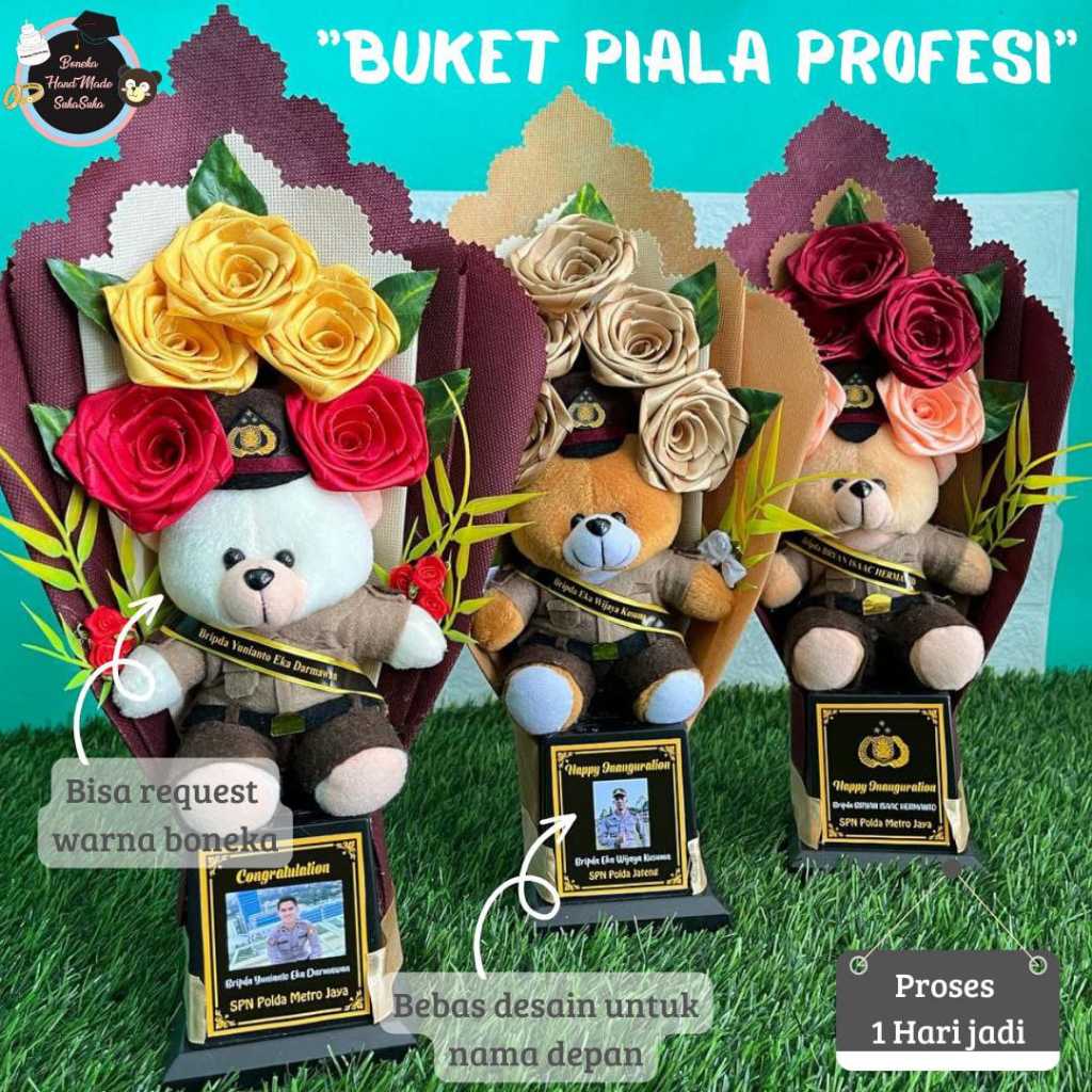 BUKET PIALA BONEKA PROFESI POLISI KADO PELANTIKAN KADO KENAIKAN PANGKAT