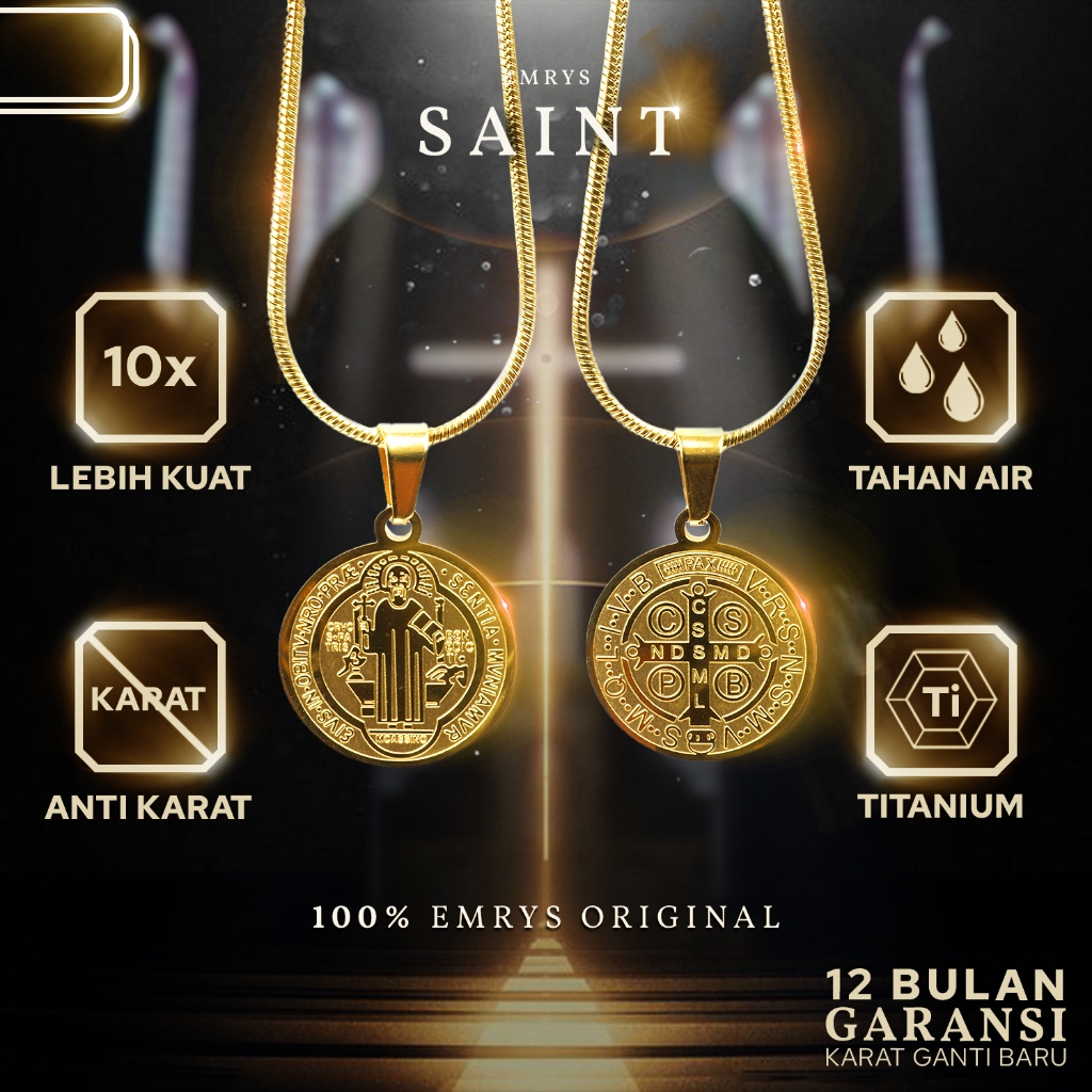 Emrys Liontin Set SAINT COIN + SIERRA Real Titanium Anti Karat Kalung Liontin Titanium Pria Wanita