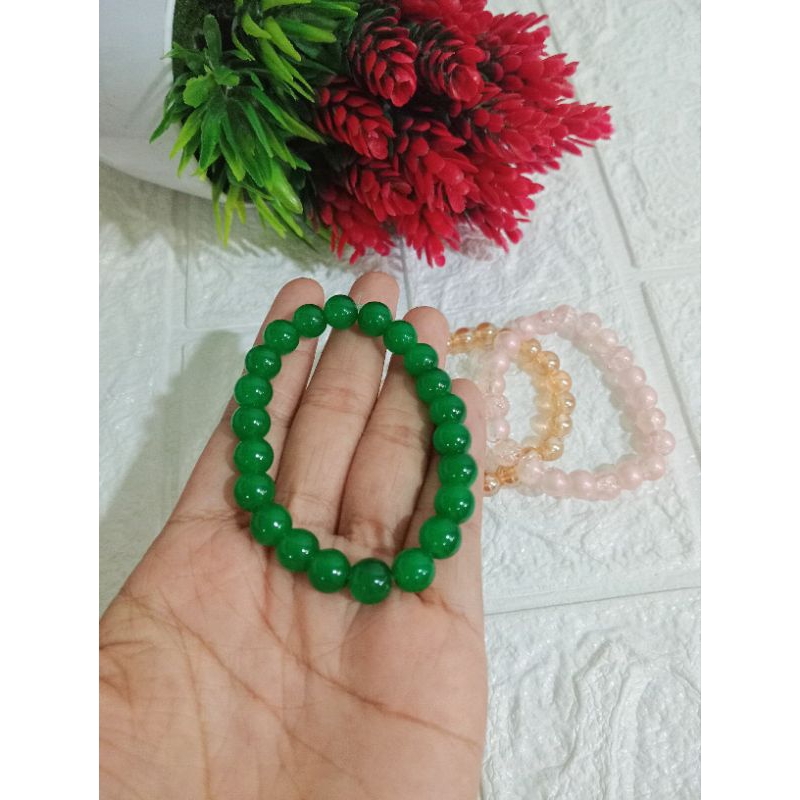 gelang batu giok hijau merah