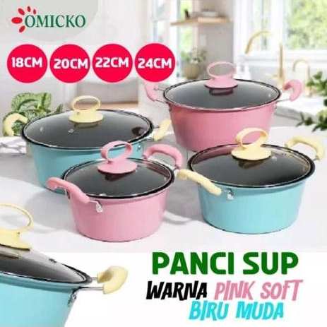 Panci Sup Enamel Tutup Kaca Soup Pot Panci Susu Enamel Wajan Ukuran 18 CM dan Tumis Masak