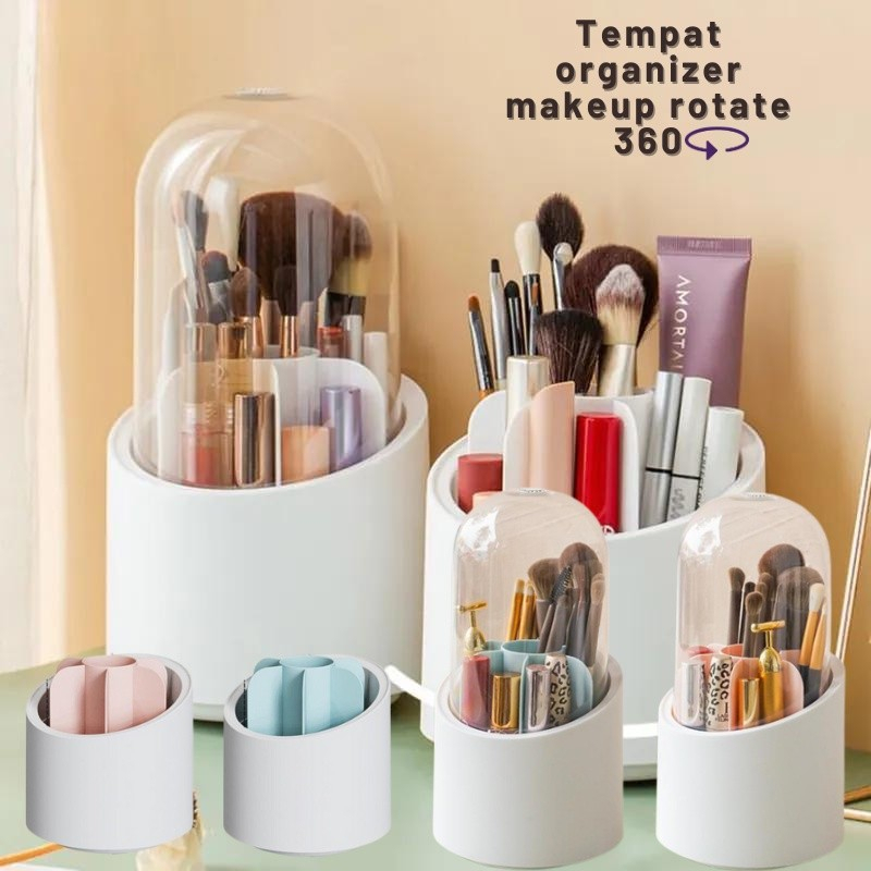 Tempat Make up putar 360 |wadah brush anti debu|Kotak Penyimpanan Kuas Make-up putar|tempat brush pu