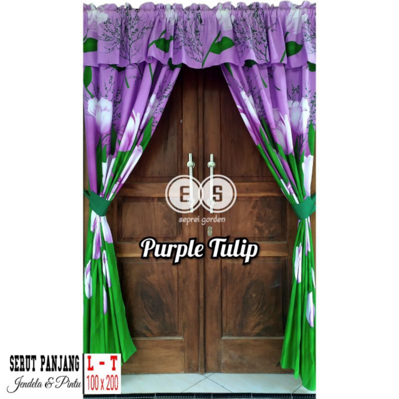 GORDEN SERUT PINTU MINIMALIS  100CMX200CM  MOTIF PURPLE TULIP