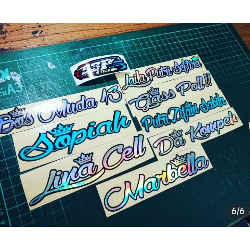 

Sticker nama 1 pcs hologram atau bisa custom warna