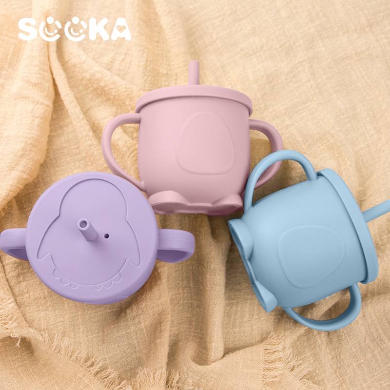 Select x Sooka Gelas bayi silikon dengan sedotan - Gelas silikon dengan sedotan dan motif kartun, anti jatuh dan dapat menempel di meja, gelas bayi yang dapat menjaga suhu tetap awet SK-ECA1090