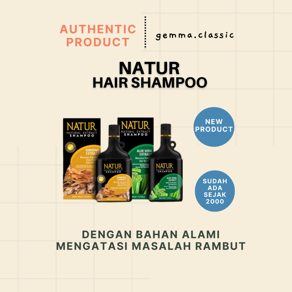 Natur Natural Hair Shampoo Sampo Ginseng Aloe Vera Perawatan Rambut Rontok Tipis