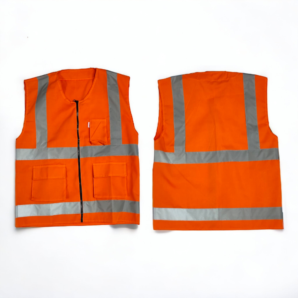 Rompi proyek safety Drill / rompi proyek bahan drill + Patch K3 dan Merah putih