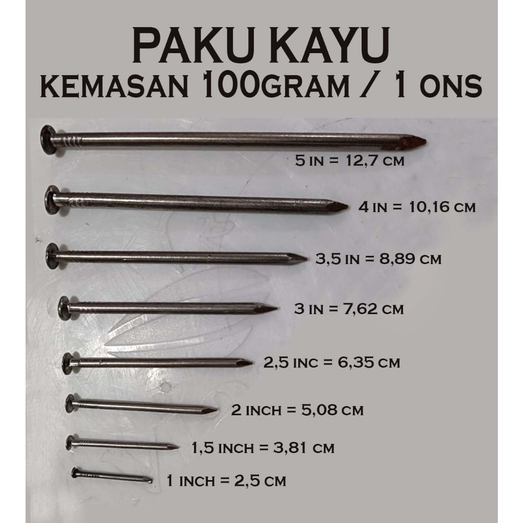 PAKU KAYU BERBAGAI 1 HINGGA 5 INCH / PAKU KAYU / PAKU KAYU 100GRAM / PAKU KAYU 1 ONS