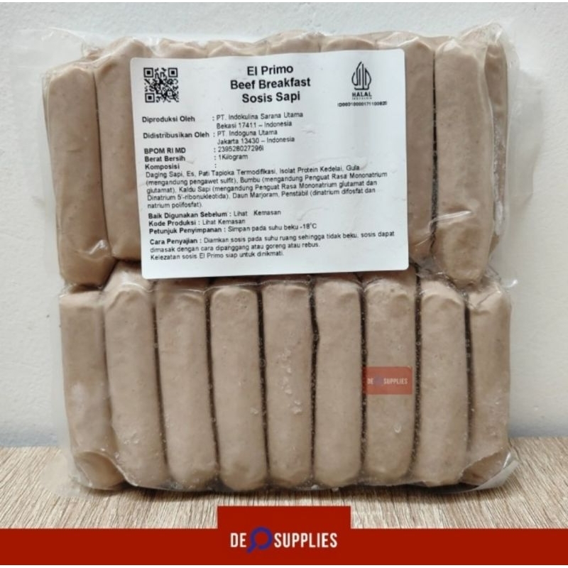 

El Primo Beef Breakfast Sausage Bratwurst 1kg - Sosis Sapi Hotel Halal