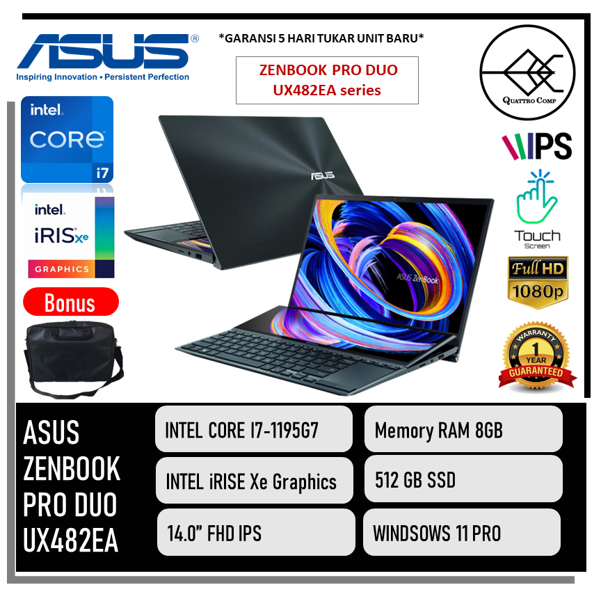 ASUS ZENBOOK PRO DUO UX482EA TOUCH I7 1195G7 8GB 512GB W10 14.0FHD